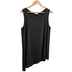 Bryn Walker Black Bamboo Cotton Asymmetrical Hem Soft Casual Sleeveless Tank Top